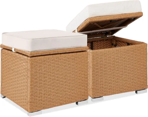 Miniatura 18 de Best Choice Products - Juego de 2 otomanos de mimbre, muebles multiusos para exteriores para patio, patio trasero, asientos adicionales, reposapiés