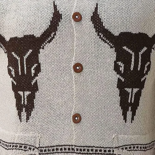 Miniatura 5 de Suéter clásico de cuello redondo con estampado de cabeza de toro para hombre, suéter casual de ajuste delgado, suéter de punto, abrigo tecnológico