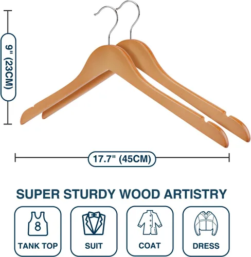 Miniatura 7 de Paquete de 20 perchas de madera resistentes para camisas, vestidos, abrigos y más (natural)