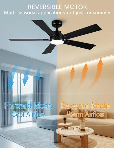Miniatura 6 de Ventiladores de techo modernos con luces, ventilador de techo negro de 52 pulgadas para exteriores con luz y control remoto, motor CC reversible, 6