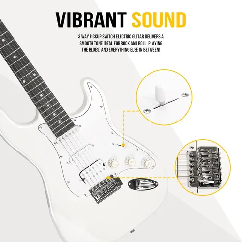 Miniatura 6 de Kit de guitarra eléctrica Soulmate para principiantes, 39" con pastillas HSS, amplificador de 15W, cejilla, correa, cuerdas, cable, púas, bolsa