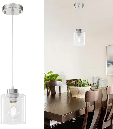 Miniatura 12 de 1 lámpara colgante de isla de cocina, moderna lámpara colgante de granja, lámpara de techo negra ajustable de 39 pulgadas para comedor, base E26
