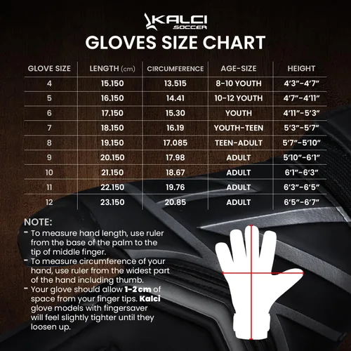 Miniatura 7 de Kalci Guantes de portero de fútbol con acolchado de espuma de látex para niños/adultos, protección de dedos transpirables, guantes de portero