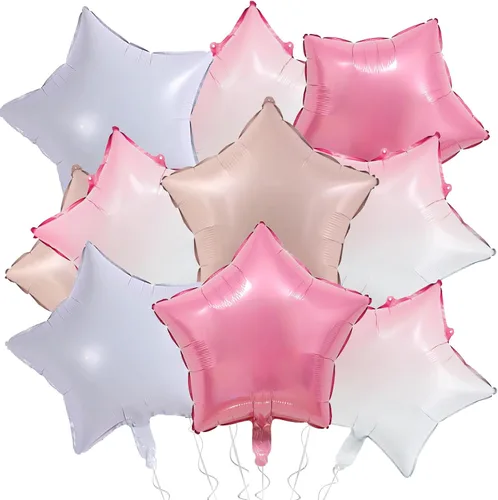 Miniatura 14 de Globos de papel de aluminio con forma de estrella de arena beige, marrón y blanco, 10 globos de Mylar en forma de estrellas de 18 pulgadas