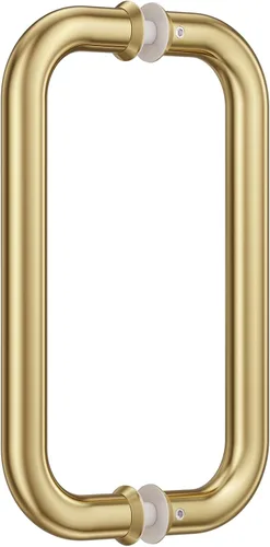 Ranbo Manija tubular de puerta de ducha de 8 pulgadas (CTC) de oro pulido, acero inoxidable 304 de 1/4 a 1/2 pulgadas de grosor y puertas de madera