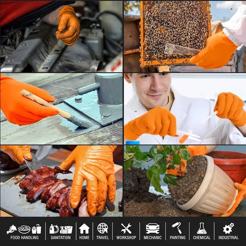 Miniatura 6 de Dura-Gold Duratection - Guantes desechables de nitrilo con textura de diamante, 8 mil color naranja