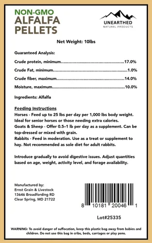 Miniatura 3 de Unearthed Pellets de alfalfa sin OMG – Alfalfa curada al sol 100% pura, sin aditivos ni rellenos Alimento premium para conejos, caballos, cabras