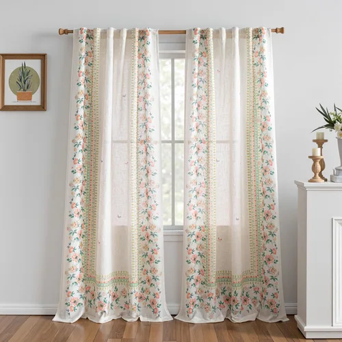 Miniatura 30 de MYSKY HOME Cortinas florales de cocina de 24 pulgadas, cortinas de lino con patrón de flores de granja, bolsillo para barra de filtro de luz aireado