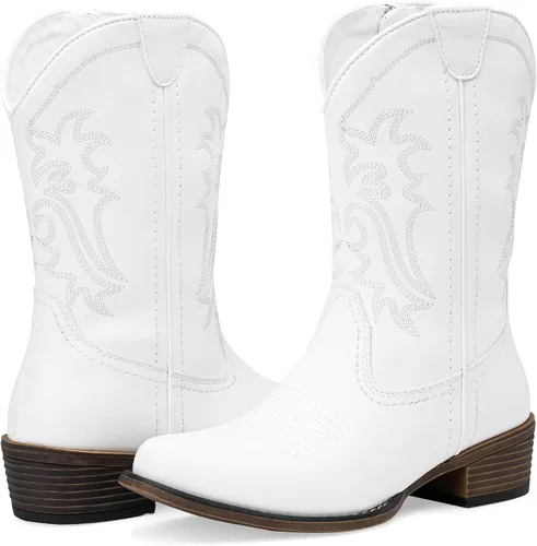 Miniatura 9 de Jeossy Botas vaqueras para mujer, vaquera occidental, a media pantorrilla, puntera redonda, bordadas, con cremallera