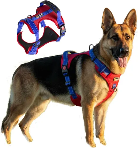 Miniatura 19 de Arnés táctico para perro de tamaño M sin tirones, con asa y ribete reflectante, arnés ajustable para el pecho con clips de correa delantera y Caqui