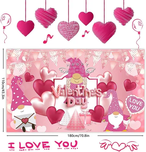 Miniatura 2 de Telón de fondo para fotografía del día de San Valentín, telón de fondo de pancarta de feliz día de San Valentín, suministros de fiesta con diseño