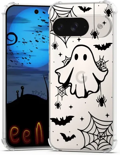 Miniatura 23 de Funda de Halloween para Google Pixel 6A transparente con diseños de murciélagos fantasmas, funda para teléfono para niñas, elegante, delgada, a