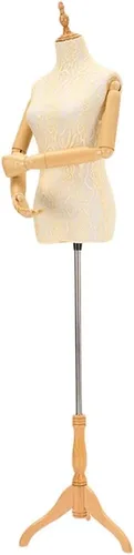 Beige Female Mannequin Torso, Pinnable Dress Form with Wooden Tripod Stand Adjustable Height 47''-70'' for Sewing, Clothing, Dress, Body Display