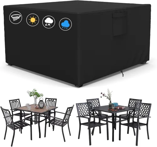 Miniatura 9 de AKEfit Fundas para Muebles de Patio, 500D Impermeable de Servicio Pesado para Mesa de Patio Cuadrada y Rectangular para Exteriores y Fundas de Negro
