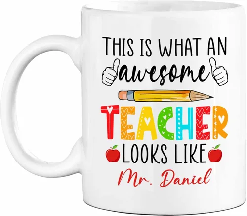 Miniatura 9 de Taza de té de cerámica blanca con texto en inglés "It Takes A Big Heart To Shape Little Minds" de 11 onzas y 15 onzas, taza de café personalizada