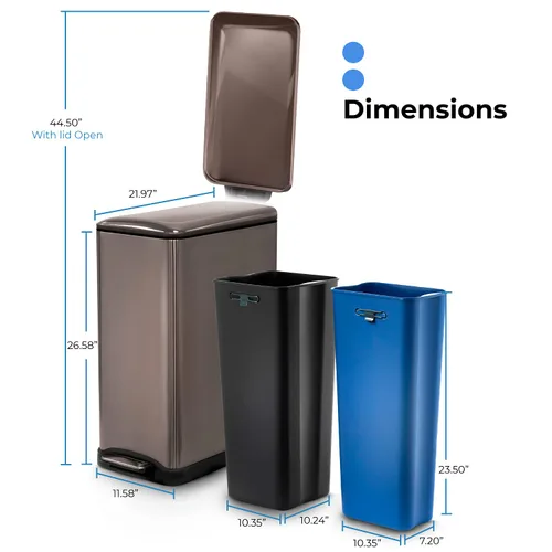 Miniatura 7 de Home Zone Living - Cubo de basura delgado para cocina de 13 galones con dos compartimentos para reciclaje, de acero inoxidable, color negro, 50