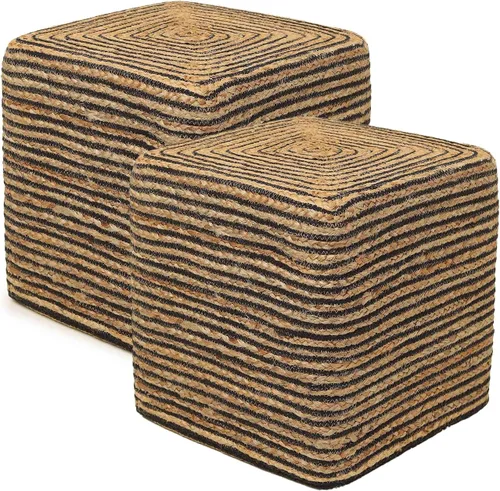 Miniatura 12 de REDEARTH Puf circular de yute, puf otomano – Puf trenzado con acento para sentarse redondo reposapiés para sala de estar, dormitorio, guardería