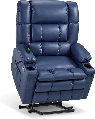 Miniatura 12 de MCombo Silla reclinable eléctrica de motor dual para adultos mayores, silla de elevación plana con calor y masaje, portavasos, puertos USB, piel