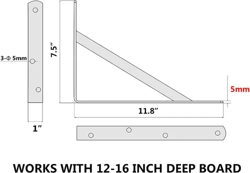 Miniatura 2 de NEODROP Paquete de 4 Soportes de Estante de Servicio Pesado de 12 Pulgadas, Soporte de Pared Engrosado para Estantes de Almacenamiento Flotantes