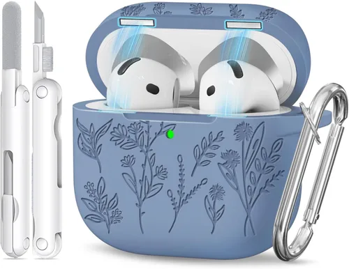Miniatura 67 de Funda para Airpods Pro 3 con tapa magnética, fundas grabadas con flores para Apple AirPods Pro de 3ª generación 2025, funda de silicona suave