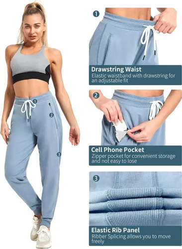 Miniatura 2 de PULI Pantalones deportivos de entrenamiento para mujer, de algodón, con bolsillo con cremallera