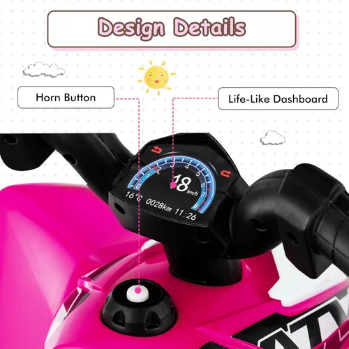 Miniatura 5 de OLAKIDS ATV para niños, vehículo eléctrico de 6 V para niños pequeños, auto motorizado de juguete de 4 ruedas para niños y niñas con luces LED, Coral