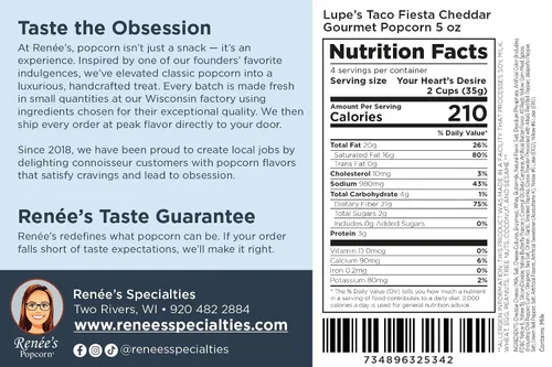 Miniatura 2 de Renée’s Lupe’s Taco Fiesta™ Palomitas de Maíz Gourmet - auténtico queso cheddar de Wisconsin, condimentos picantes de tacos en palomitas de maíz
