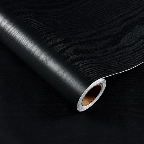 Miniatura 7 de Yancorp - Papel tapiz de vinilo con textura de madera de fibra negra, acabado en mate, rollo de vinilo autoadhesivo para forrar encimeras, cajones