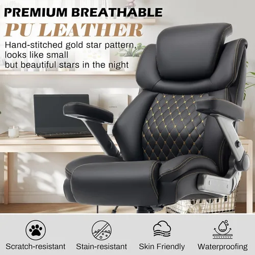 Miniatura 9 de Silla de oficina grande y alta de gran tamaño de 750 libras con reposacabezas ajustable y bolsa de aire lumbar, silla ejecutiva grande con brazos
