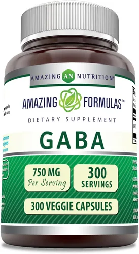 Miniatura 5 de Amazing Formulas GABA - Suplemento de cápsulas vegetales por porción de 750 mg por porción, sin OMG, sin gluten, fabricado en Estados Unidos, ideal