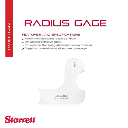 Miniatura 2 de Starrett Medidor de radio individual para radios convexos y cóncavos, ideal para carpinteros y construcciones, acero inoxidable, calibre de radio