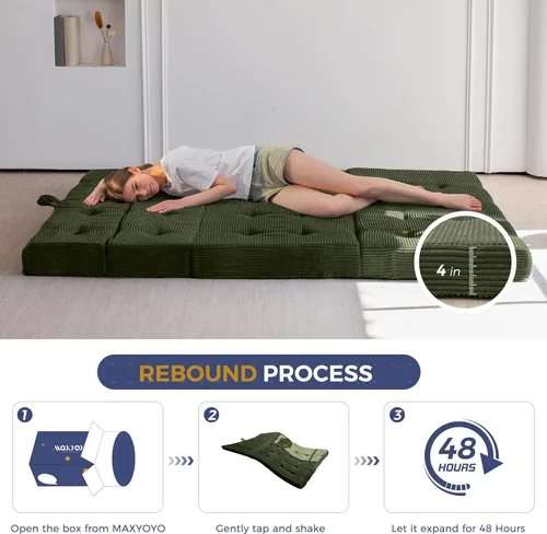 Miniatura 9 de MAXYOYO Sofá cama plegable de 4 pulgadas, sofá plegable copetudo, sofá portátil con asas, cubrecolchón de cama de invitados, tapete portátil