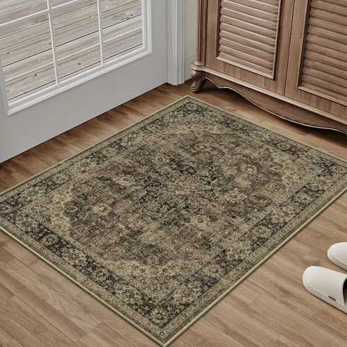 Miniatura 127 de HUGEAR 8x10 Alfombras lavables a máquina color marrón para pasillo, alfombra grande de área interior, alfombra de acento floral, alfombra de pelo