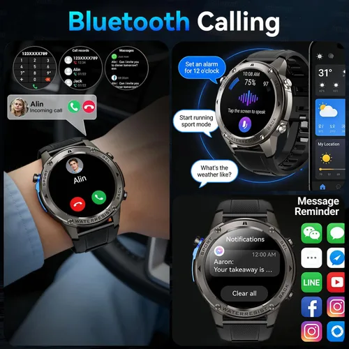 Miniatura 6 de Reloj inteligente con GPS para hombre, reloj inteligente militar resistente, brújula, resistente al agua hasta 164.0 ft, batería grande de 500 mAh