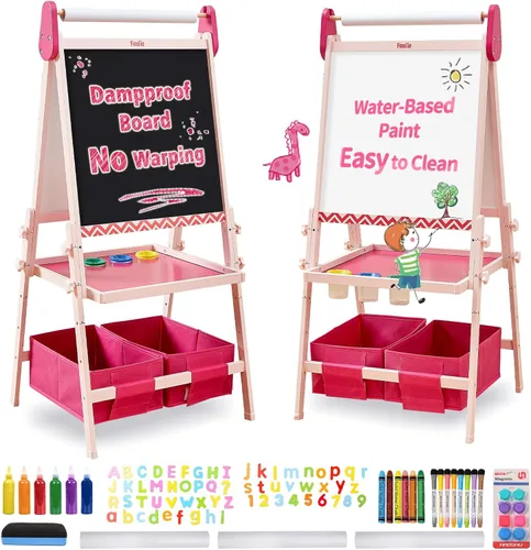 Miniatura 9 de FUNLIO Caballete de Arte Anti-Deformación para Niños, 3 Alturas Ajustables para Niños de 2 a 8 Años, Caballete Todo-en-Uno para Niños Pequeños