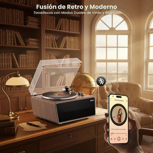 Miniatura 4 de Tocadiscos de vinilo todo en uno, tocadiscos Bluetooth integrado con 4 altavoces estéreo, preamplificador de teléfono, tocadiscos de alta fidelidad