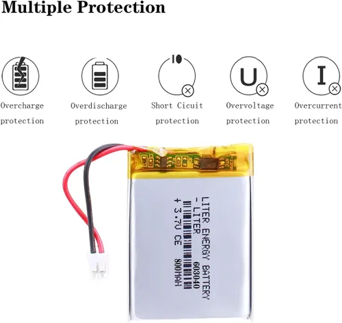 Miniatura 4 de Liter energy battery batería recargable 603040 del polímero de iones de litio de 3.7V 800mAh con el conector PH2.0