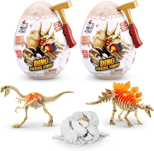 Robo Alive ZURU - Mini Dino Fossil Find (paquete de 2, gigantoraptor y estegosaurio) para niños de 5 años en adelante, excavar y descubrir, STEM,