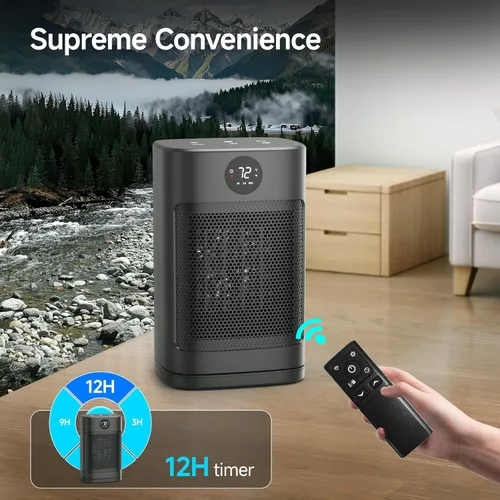 Miniatura 7 de Calentador de espacio portátil de 1500 W, calentador de cerámica personal con 3 ajustes de calor, modo ECO, protección contra sobrecalentamiento