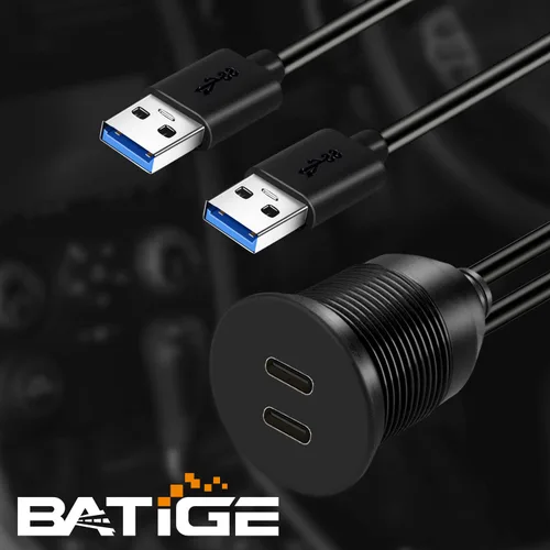 Miniatura 7 de Cable de doble puerto USB 3.0 macho a tipo C 3.0 hembra, 2 puertos, para montaje en coche, camión, barco, motocicleta, salpicadero, panel, 3 pies