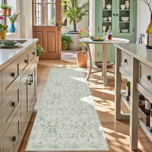 Miniatura 69 de Alfombra de área pequeña de 2 x 3 pulgadas, color beige, para entrada, baño, cocina, antideslizante, de pelo bajo, lavable, moderna alfombra bohemia