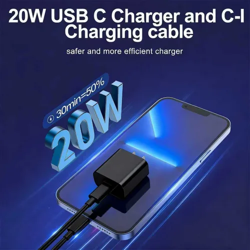 Miniatura 3 de FEEL2NICE Cargador de iPhone de carga rápida, paquete de 2 bloques de carga de pared tipo C con 2 unidades [6 pies y 10 pies] cable USB C a Negro