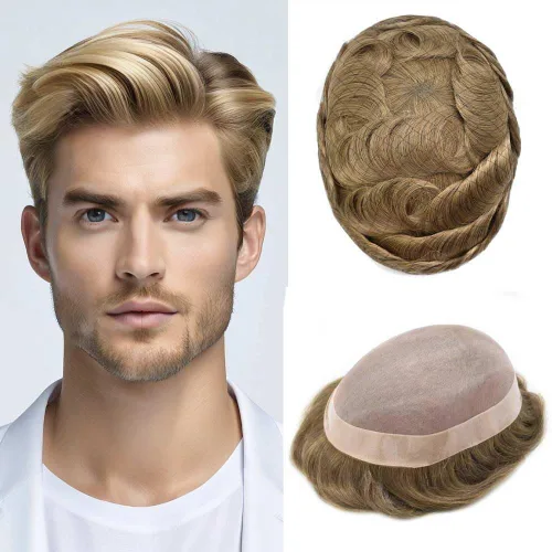Miniatura 31 de Tupé para hombre, pieza de cabello humano real, monofilamento, tupé para hombres, postizos, unidades de sistema de reemplazo de cabello, gris
