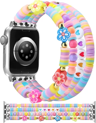 Miniatura 25 de Newlibery - Pulseras de cuentas compatibles con Apple Watch de 38 mm, 40 mm, 41 mm, 42 mm (S10/11) Correa elástica estirada hecha a mano para mujer