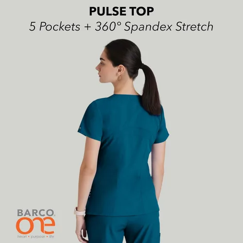 Miniatura 4 de BARCO ONE - Camiseta médica con cuello en V y 5 bolsillos, elástico de 4 vías, para mujer Bahama