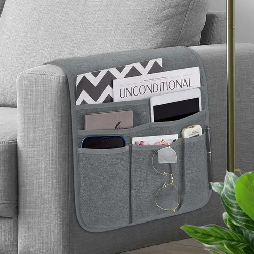Miniatura 13 de Teniux Organizador de sillón con control remoto para sofá reclinable, organizador antideslizante con 5 bolsillos para revista, tableta, teléfono