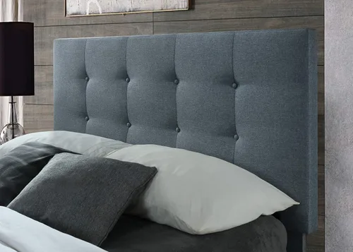 Miniatura 3 de Hodedah Cama con cabecera tapizada y plataforma de marco de madera, individual, gris (HI681 Twin Grey)