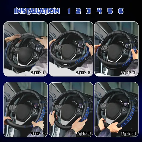 Miniatura 7 de Funda para volante ventilada en forma de corazón con agarre de cuero antideslizante. Compatible con vehículos Ford, Toyota, Honda, Nissan y azul