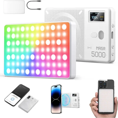 Miniatura 11 de GODOX MA5R - Luz de relleno LED con difusor suave, carga magnética, iluminación para selfies, mini luces de cámara 1800K-10000K, 14 modos FX
