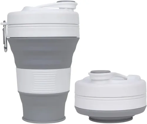 Miniatura 12 de Taza de camping plegable con popote de silicona plegable para café, botella deportiva, portátil, para viajes, al aire libre, 16 onzas, 20 onzas